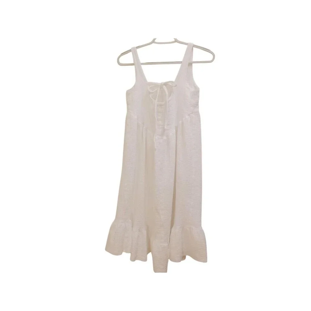 Sleeveless White Dress Tie Front Cutout Casual Sundress Summer Dress